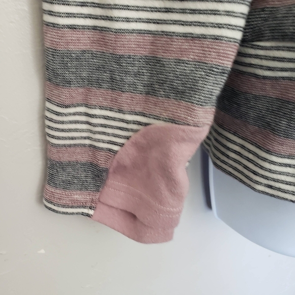 Ampersand Avenue & Ave Women's Medium Quarter Zip Hooded Jacket Stripes Red BW - Picture 2 of 8